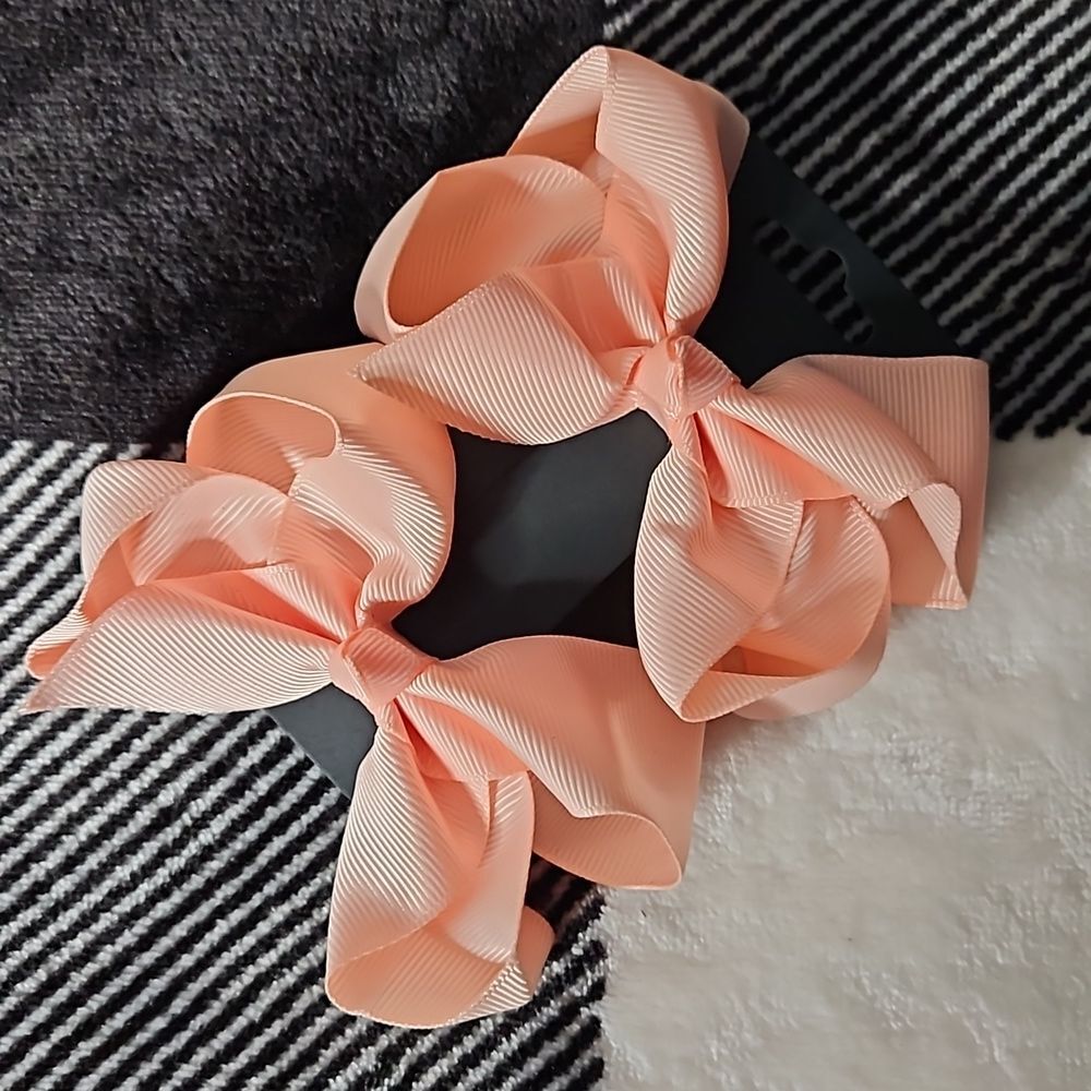 Pair Girls pastel peach coral colored Fall 6" Bows